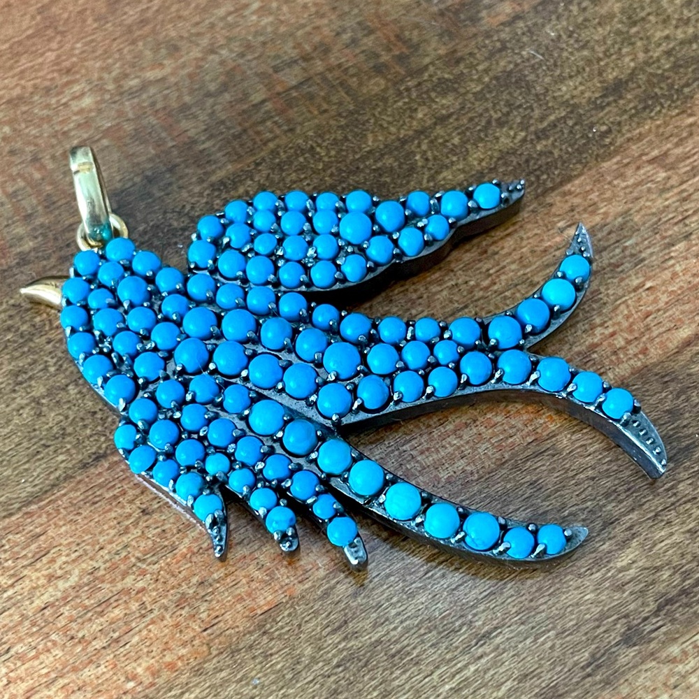 Silver turquoise bird pendant